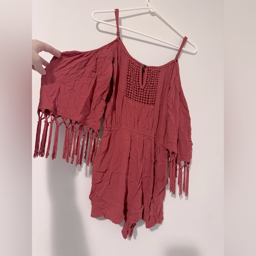 Forever 21 Pink Open-Shoulder Boho Style Romper